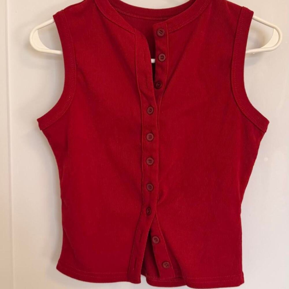 Red Knit Button Down Crop Top